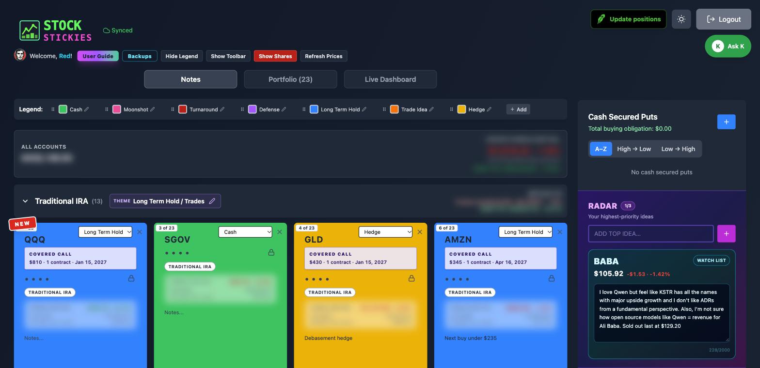 Stock Stickies notes board screenshot