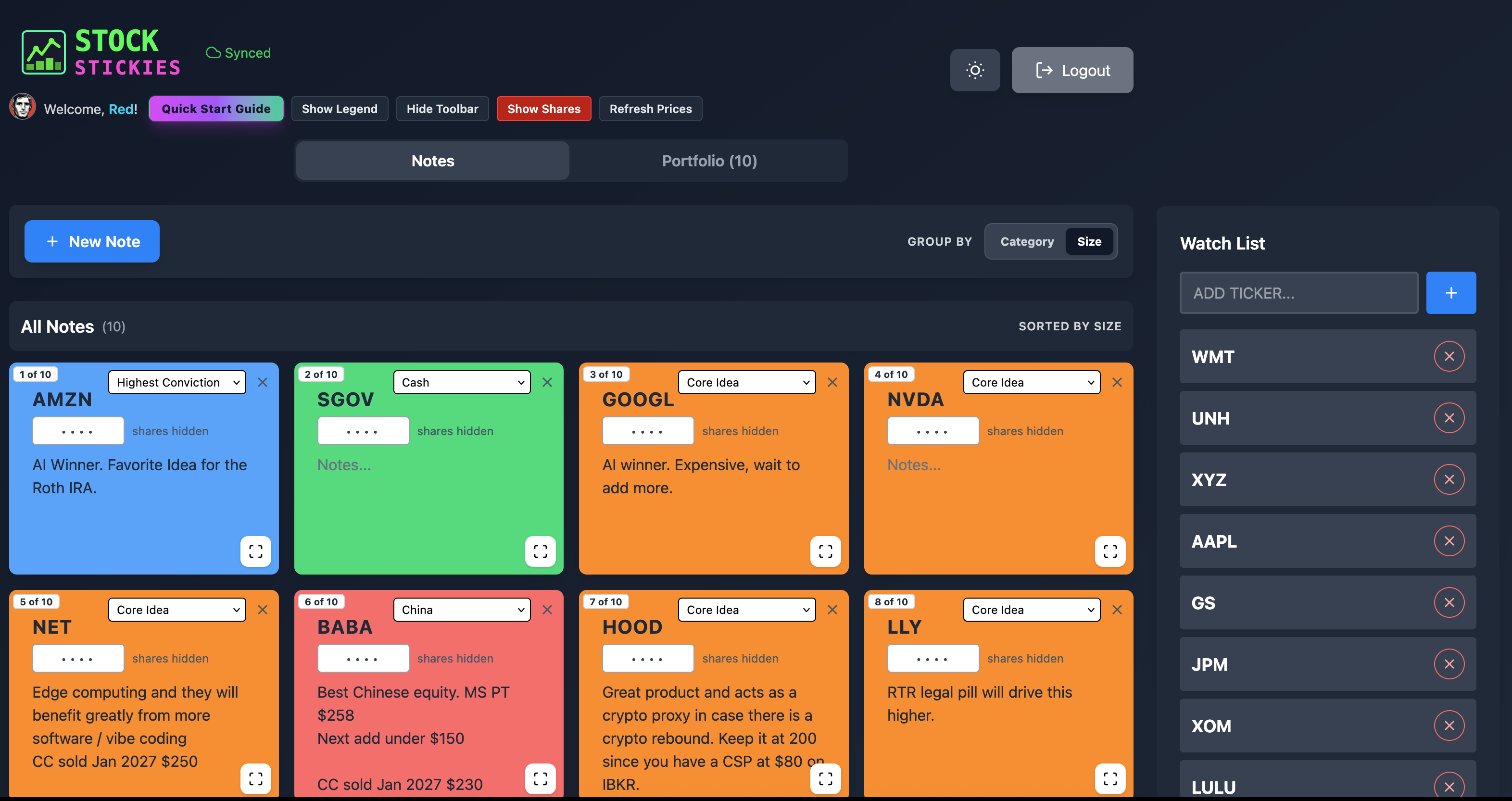 Stock Stickies screenshot